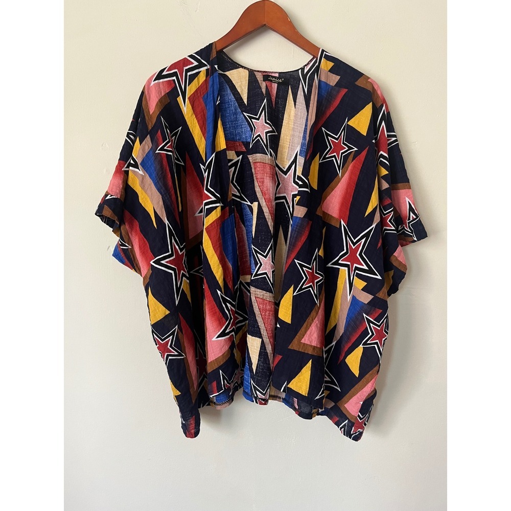 Janice Star Print Kimono Cardigan Open Front Retro Goth Multi Color One Size